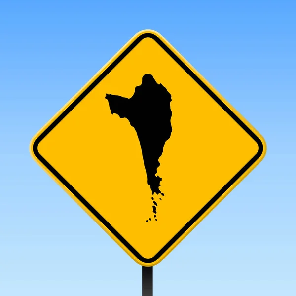 푸꿕 지도로에 서명 노란색 마름모도로 표지판 벡터에 푸꿕 섬 지도 함께 광장 포스터 — 스톡 벡터