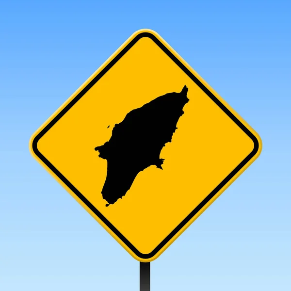Rhodes mapu na silnici podepsat čtvercový plakát s mapou ostrova Rhodos na žlutý kosočtverec dopravní značkou Vector — Stockový vektor