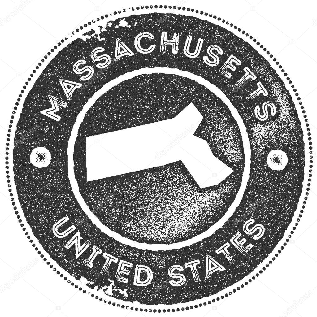 Massachusetts map vintage stamp. Retro style handmade label, badge or element for travel souvenirs. Dark grey rubber stamp with us state map silhouette. Vector illustration.