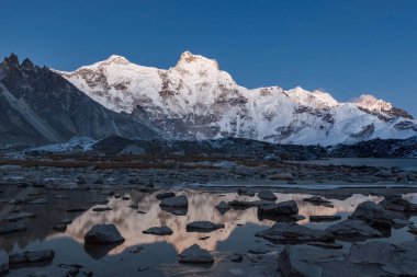 Cholatse dağın buzultaş göller mirrorlike yüzey güzel Himalaya manzaraya yansıtan