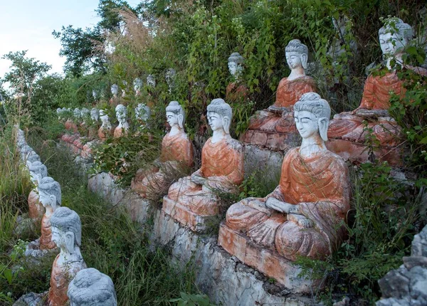 Vieux bouddha statues rangées dans l'herbe Mandalay province Myanmar Version 2 — Photo