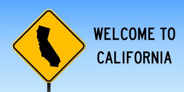 California harita yol işareti geniş posteri California ile bize devlet harita üzerinde sarı rhomb yol işareti