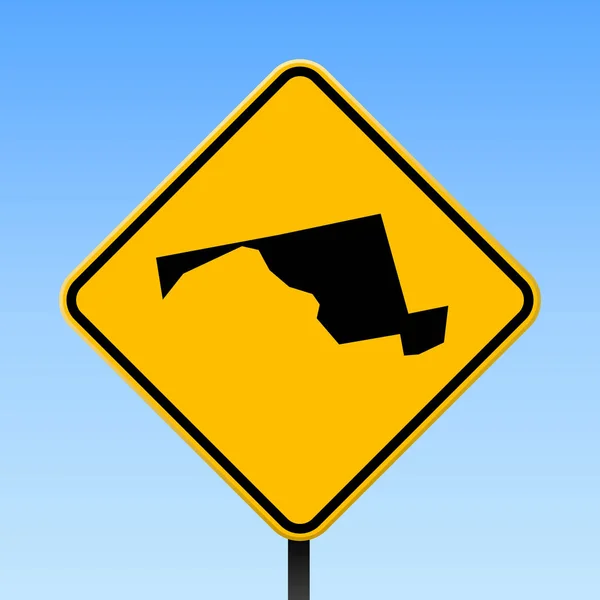 Maryland mapa na placa da estrada Square cartaz com Maryland us mapa do estado no sinal de estrada losango amarelo — Vetor de Stock