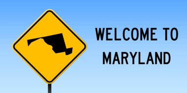 Maryland harita yol işareti geniş posteri Maryland ile bize devlet harita üzerinde sarı rhomb yol işaret vektör