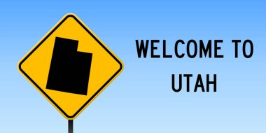 Utah harita yol işareti geniş posteri ile Utah bize devlet harita üzerinde sarı rhomb yol işaret vektör