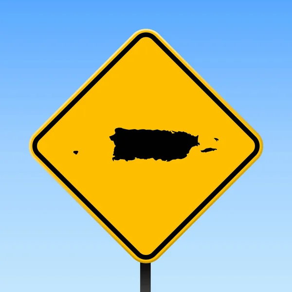 道路地図プエルトリコ プエルトリコ国地図黄色菱形道路標識と正方形のポスターに署名します。 — ストックベクタ