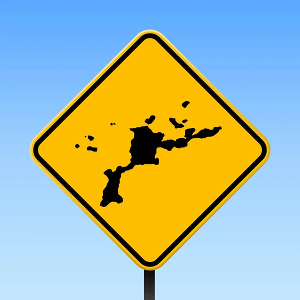 Virgin Gorda karta på väg logga fyrkantig affisch med Virgin Gorda ön karta på gul romb vägmärke — Stock vektor