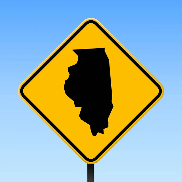 Іллінойс карта на дорозі знак квадратних плакат з Іллінойсу нас держави карту на жовтий rhomb дорожній знак — стоковий вектор