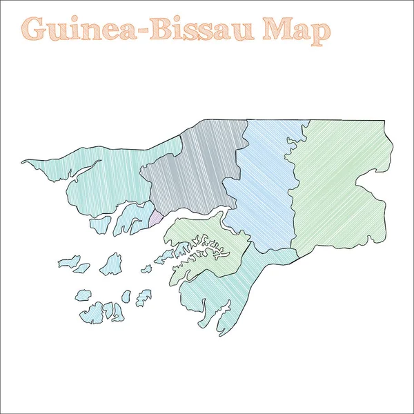 Guineabissau 手描き地図カラフルな大ざっぱな国概要偉大な Guineabissau マップします。 — ストックベクタ