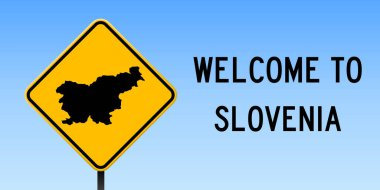 Slovenya Harita Slovenya ülke harita üzerinde sarı rhomb yol işaret vektör ile yol işareti geniş poster üzerinde