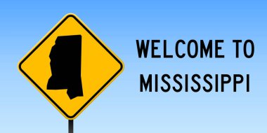 Mississippi harita üzerinde yol işaret. Geniş poster Mississippi ile bizi harita üzerinde sarı rhomb yol işaret devlet. Vektör çizim.