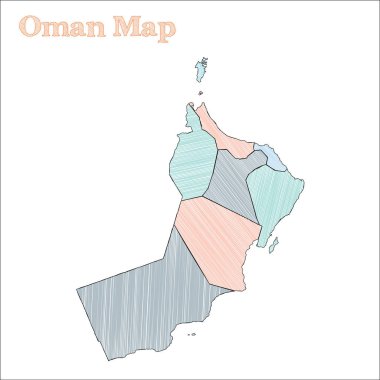 Umman handdrawn harita yarım yamalak ülke anahat canlı Umman illeri ile vektör harita