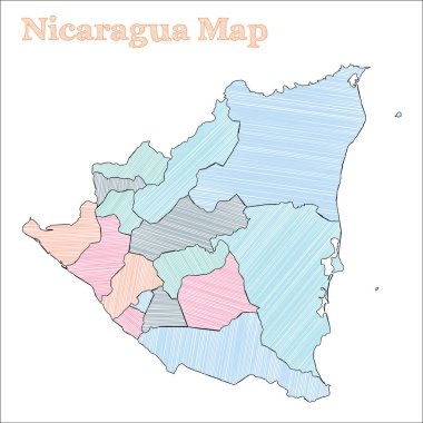 Nikaragua handdrawn yarım yamalak ülke anahat nadir Nikaragua Haritası iller ile göster