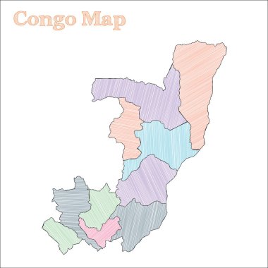 Kongo handdrawn harita yarım yamalak ülke anahat dramatik Kongo İlleri ile vektör harita