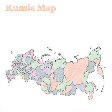 Rusya handdrawn yarım yamalak ülke anahat iller ile çekici Rusya harita harita