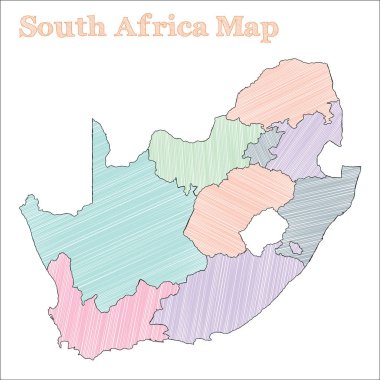 Güney Afrika handdrawn harita yarım yamalak ülke anahat süslü Güney Afrika harita ile