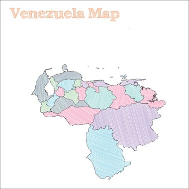 Venezuela handdrawn yarım yamalak ülke anahat iller ile ilave Venezuela harita harita
