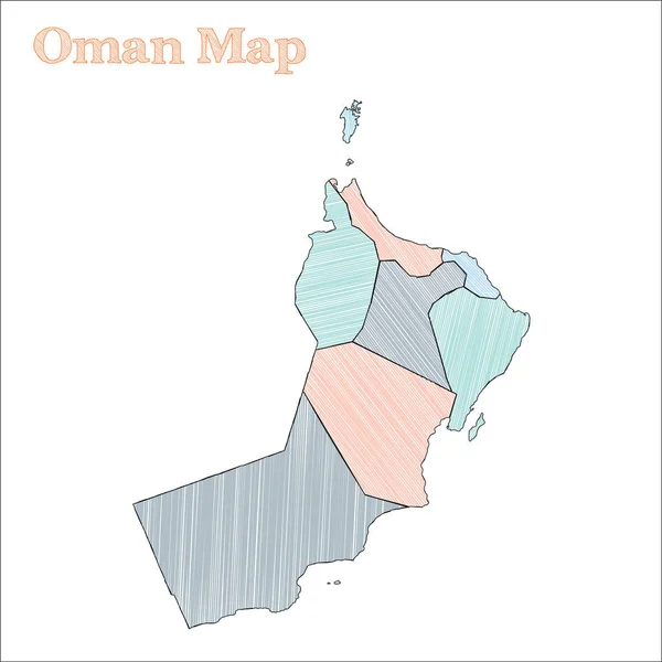 Omã mapa desenhado à mão colorido esboço país vibrante Omã mapa com províncias Vector — Vetor de Stock