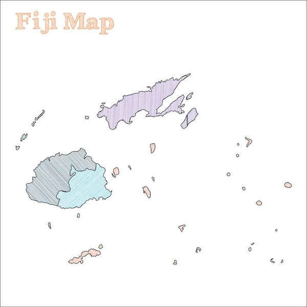 Fiyi mapa dibujado a mano Esquema de país incompleto colorido Fetching Fiyi mapa con provincias Vector — Vector de stock
