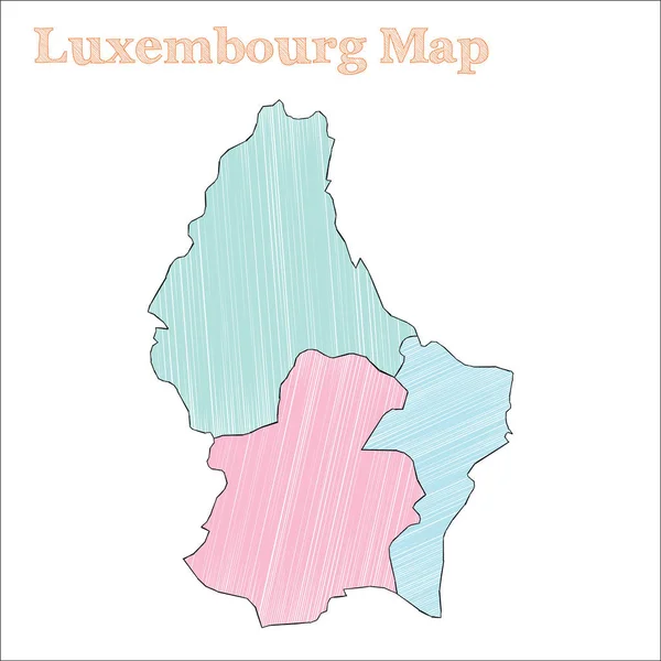 Luxemburg handgetekende kaart kleurrijke schetsmatig land overzicht vrij Luxemburg kaart met provincies — Stockvector