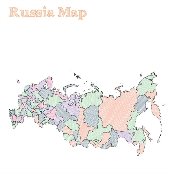 Rusland handgetekende kaart kleurrijke schetsmatig land overzicht aantrekkelijke Rusland kaart met provincies — Stockvector