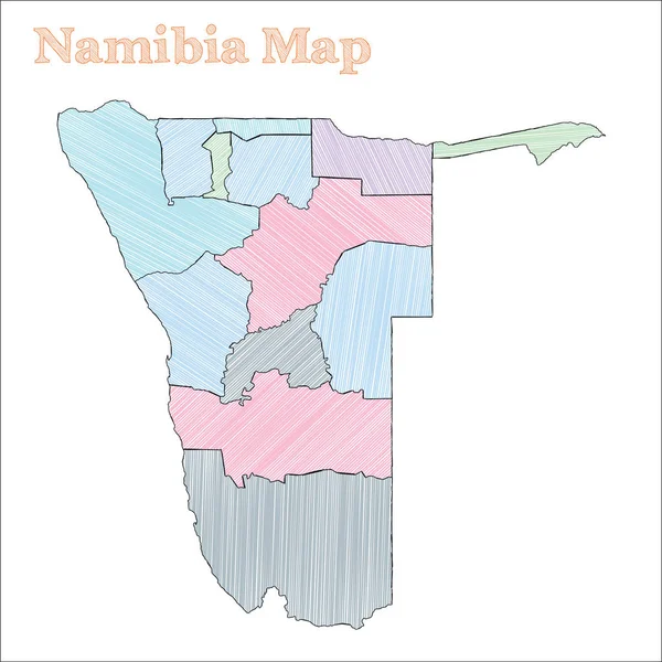 Namibia mappa disegnata a mano Colorato abbozzo paese mappa simmetrica Namibia con province — Vettoriale Stock