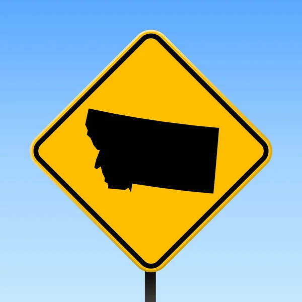 Montana mapa en la señal de tráfico Cartel cuadrado con Montana us mapa del estado en rombo amarillo señal de tráfico Vector — Vector de stock