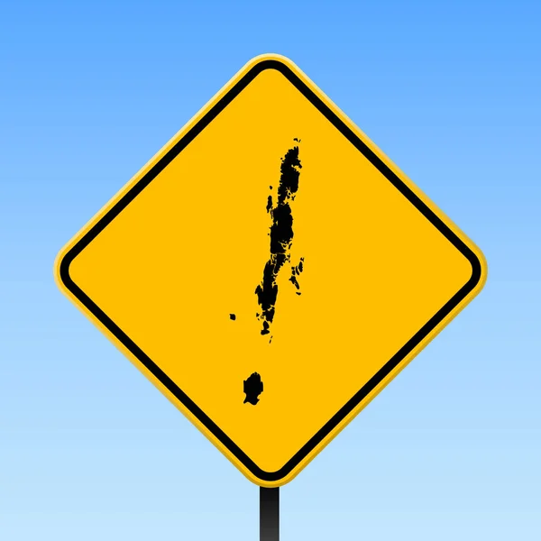 Карта Андаманских островов на дорожном знаке Площадь плакат с островной картой Андаманских островов на желтой ромбовой дороге — стоковый вектор