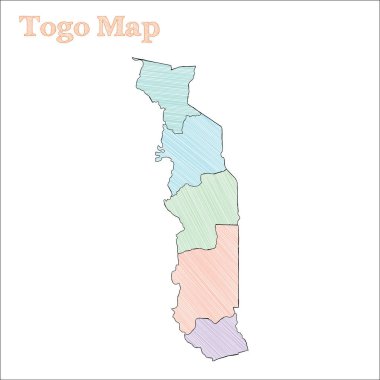 Togo handdrawn harita yarım yamalak ülke anahat iyi Togo Haritası iller ile vektör