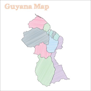 Guyana handdrawn yarım yamalak ülke anahat inanılmaz Guyana Haritası iller ile göster