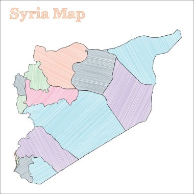 Suriye handdrawn harita yarım yamalak ülke anahat şirin Suriye illeri ile vektör harita