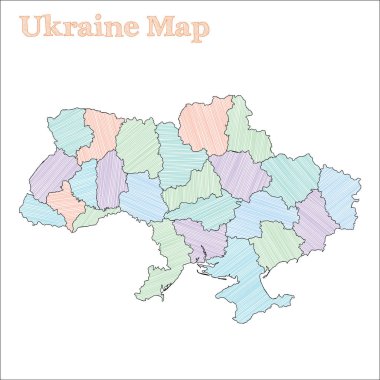 Ukrayna handdrawn yarım yamalak ülke anahat iller ile mükemmel Ukrayna harita harita