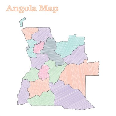Angola handdrawn yarım yamalak ülke anahat takdire şayan Angola Haritası iller ile göster