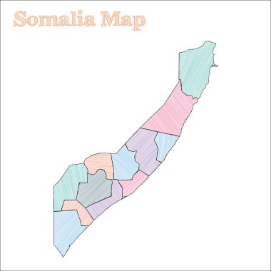 Somali handdrawn harita yarım yamalak ülke anahat iller ile büyüleyici Somali Haritası