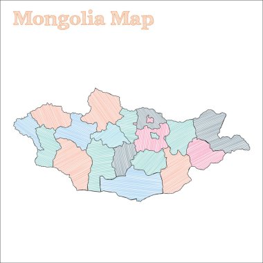 Moğolistan handdrawn harita yarım yamalak ülke anahat çarpıcı Moğolistan haritası iller ile