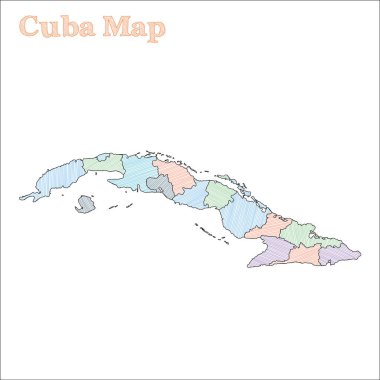 Cuba handdrawn map Colourful sketchy country outline Eminent Cuba map with provinces Vector clipart