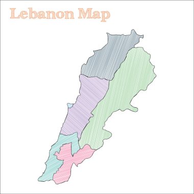 Lübnan handdrawn harita yarım yamalak ülke anahat hoş Lübnan harita ile il
