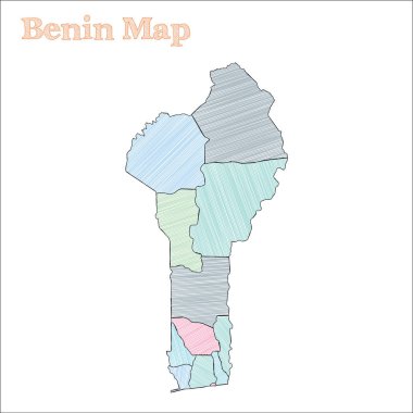 Benin handdrawn harita yarım yamalak ülke anahat çok güzel Benin iller ile vektör harita