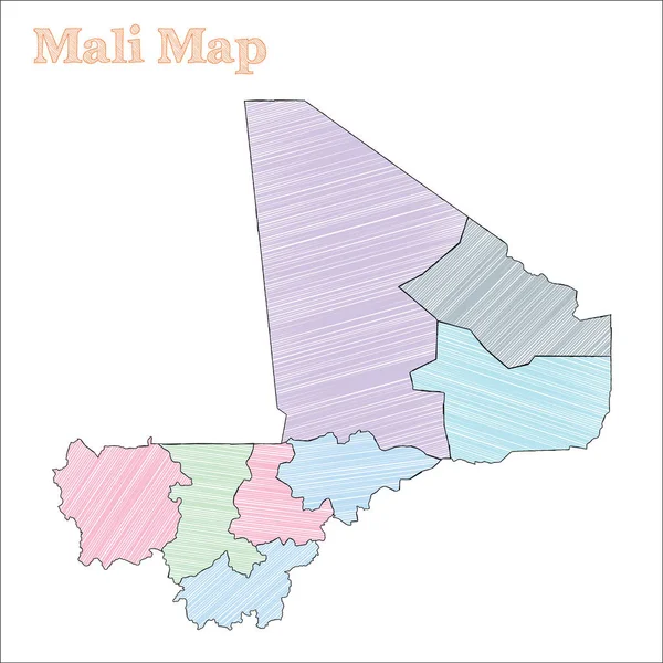 Malí mapa dibujado a mano Color esquemático país contorno Shapely Malí mapa con provincias Vector — Archivo Imágenes Vectoriales