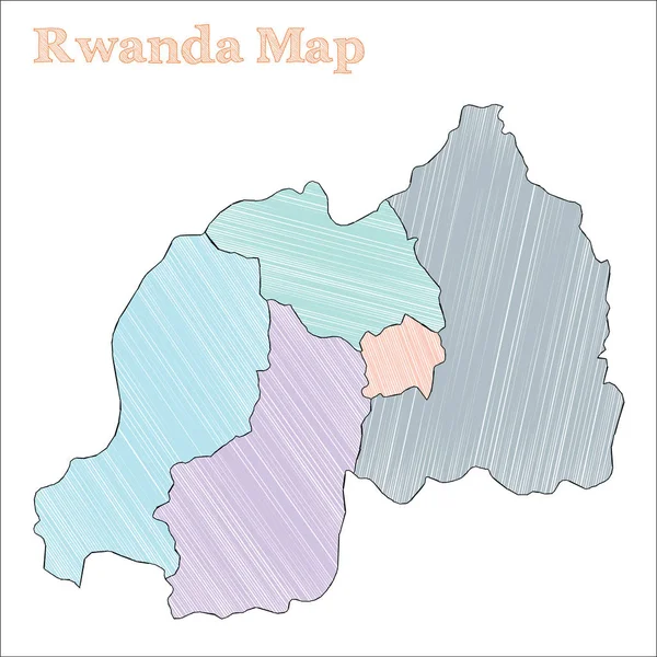 Rwanda handdrawn mapa útržkovité zemi osnovy autentické Rwanda mapu s provincií — Stockový vektor