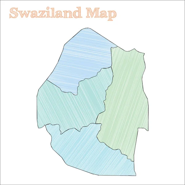 Szváziföld handdrawn színes vázlatos ország szerkezeti tartományok kíváncsi Szváziföld Térkép megjelenítése — Stock Vector