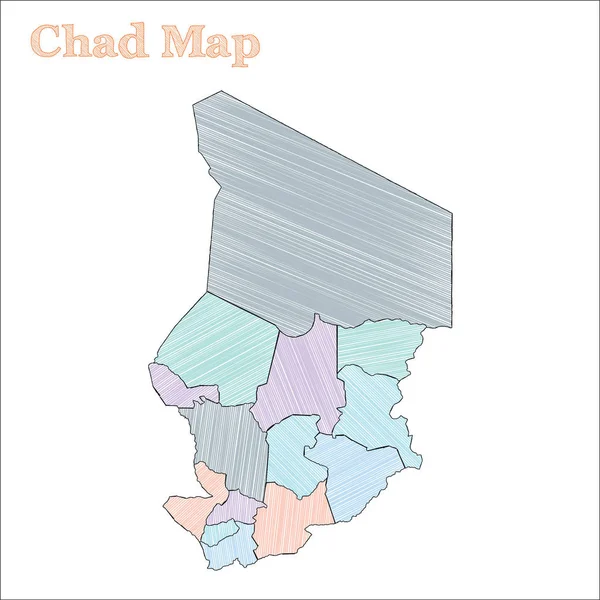 Chad mapa dibujado a mano Esquema de país incompleto colorido Deslumbrante Chad mapa con provincias Vector — Vector de stock