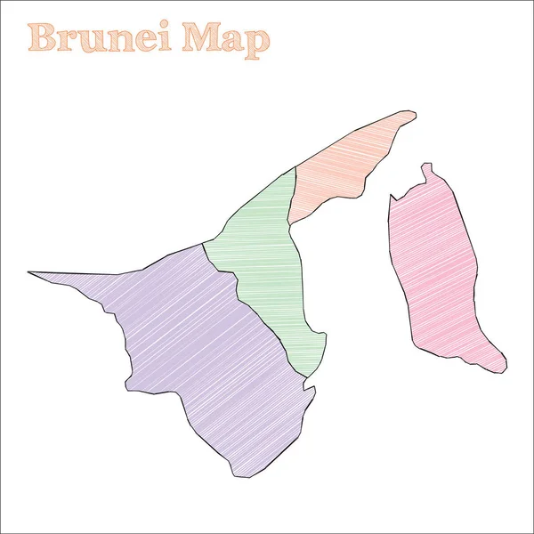 Brunei handgezeichnete Karte farbenfrohe skizzenhafte Umrisse klassischer Brunei-Karte mit Provinzen-Vektor — Stockvektor