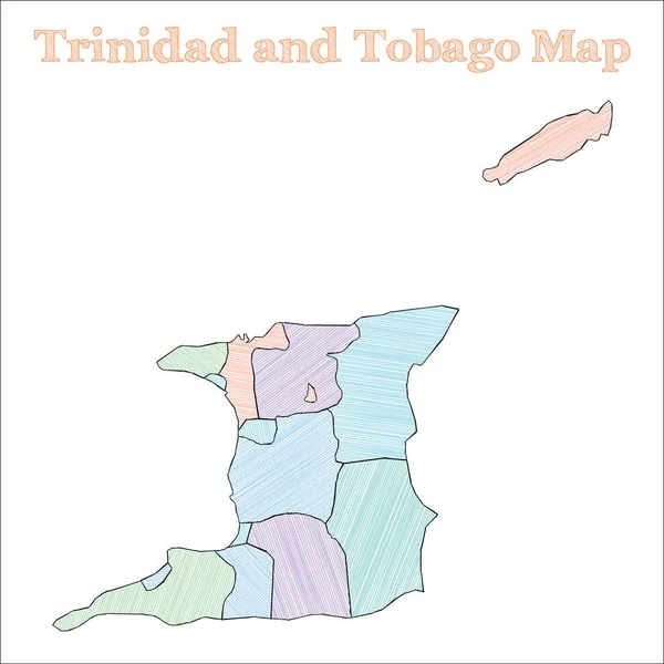 Trinidad und Tobago handgezeichnete Landkarte bunt skizzenhaft Land umreißt ekstatische Trinidad und Tobago — Stockvektor