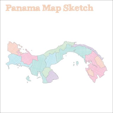 Panama harita Handdrawn ülke harika yarım yamalak Panama harita bölgeleri vektör çizim ile