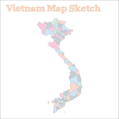 Vietnam Handdrawn ülke olağanüstü yarım yamalak Vietnam ile harita bölgeleri vektör harita