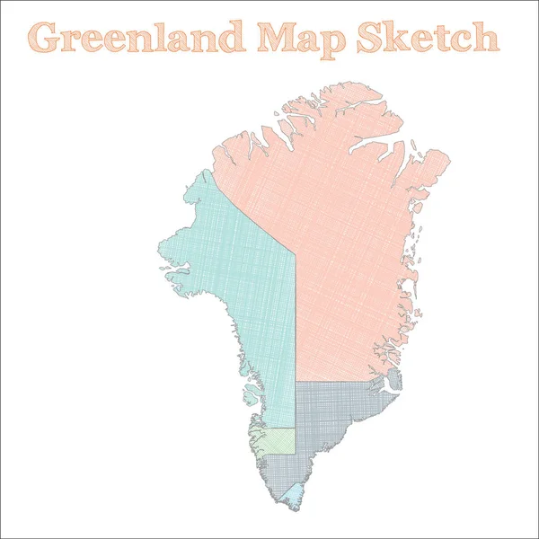 Carte du Groenland Pays dessiné à la main Carte immaculée du Groenland avec régions Vecteur — Image vectorielle