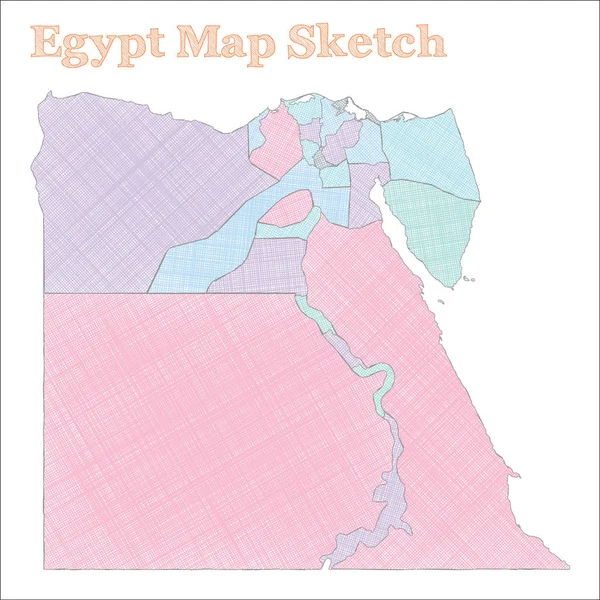 Egypte kaart handgetekende land Fabulous schetsmatig Egypte kaart met regio's vectorillustratie — Stockvector