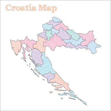 Hırvatistan handdrawn harita yarım yamalak ülke anahat ilginç Hırvatistan haritası iller ile