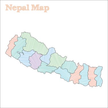 Nepal handdrawn harita yarım yamalak ülke anahat alışılmadık Nepal Haritası iller ile vektör